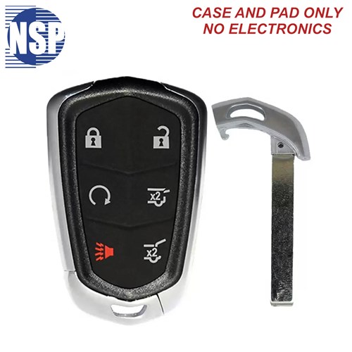 NSP CADILLAC HYQ 6-BTN SMART KEY SHELL WITH E-KEY - L,U,P,RG,RH,RS