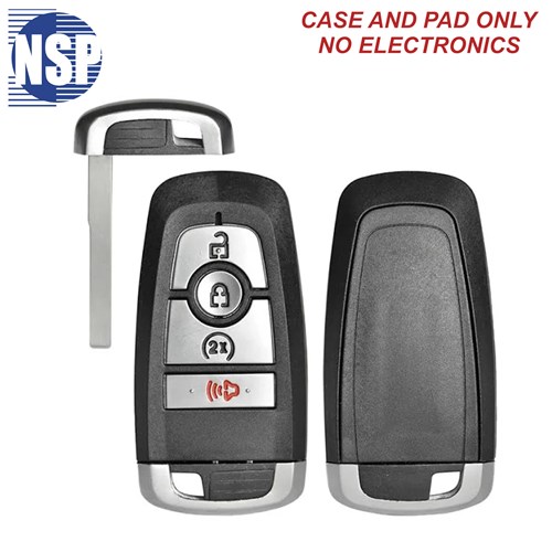 NSP FORD M3N 4-BTN SMART KEY SHELL WITH E-KEY - L,U,P,RS