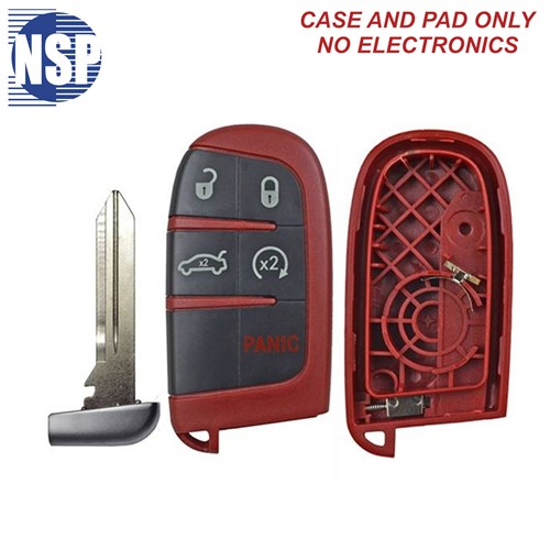 NSP DODGE M3N-RED 5-BTN SMART KEY SHELL WITH E-KEY - L,U,P,T,RS