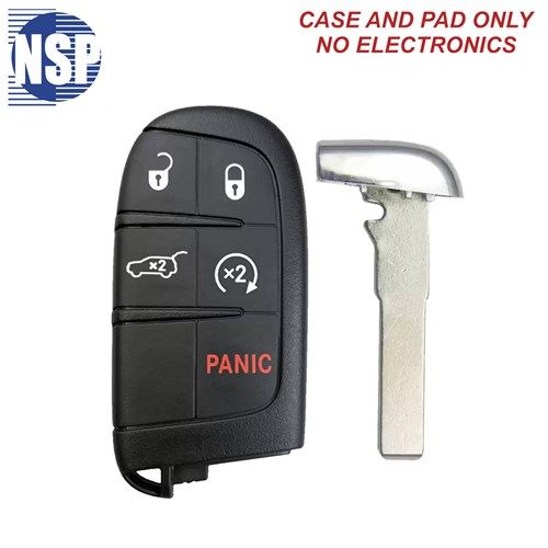 NSP CHRYSLER M3N 5-BTN SMART KEY SHELL WITH E-KEY - L,U,P,H,RS