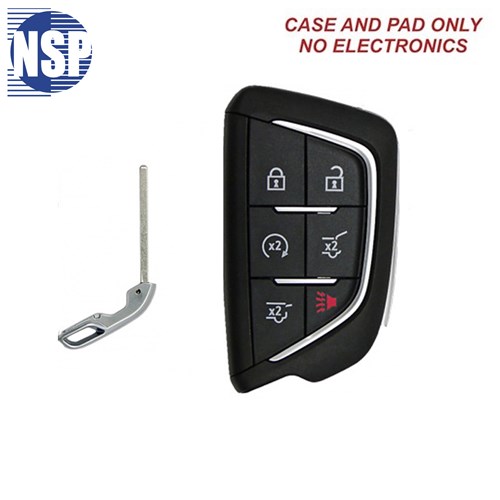 NSP CADILLAC YG0 6-BTN SMART KEY SHELL WITH E-KEY- L,U,P,RH,RG,RS