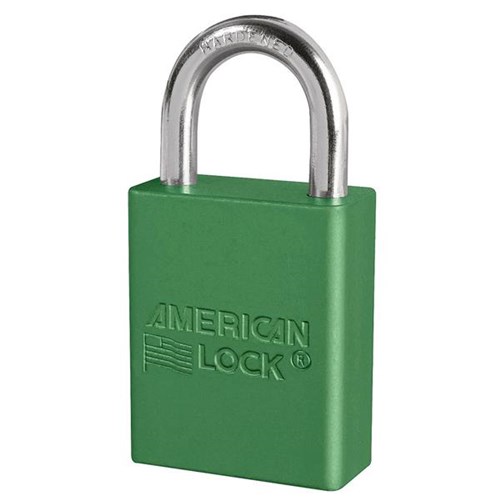 American Lock A1105GRN KD Anodized Aluminum Safety 1-1/2" Padlock, 1" Shackle, Green, Keyed Different