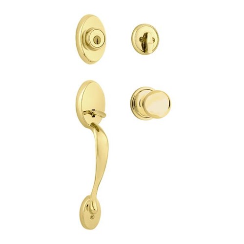 Kwikset 800CE x 966CA x US3 Chelsea Handleset and Deadbolt Circa Knob Interior, Bright Brass