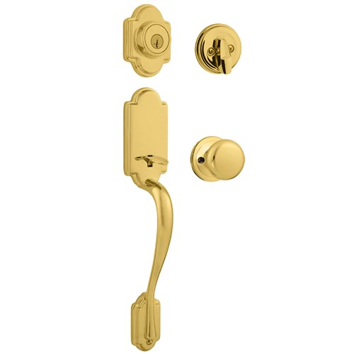 Kwikset 800ANxCA US3 Arlington Handleset and Deadbolt Circa Knob Interior, Bright Brass