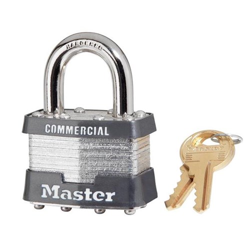 Master Lock 1D Laminated Steel Pin Tumbler 1-3/4" Padlock, 15/16" Shackle, Carded