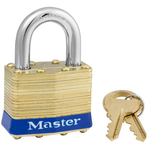 Master Lock 2KA #2532 Wide Laminated Brass Pin Tumbler 1-3/4" Padlock, 15/16" Shackle, Keyed Alike