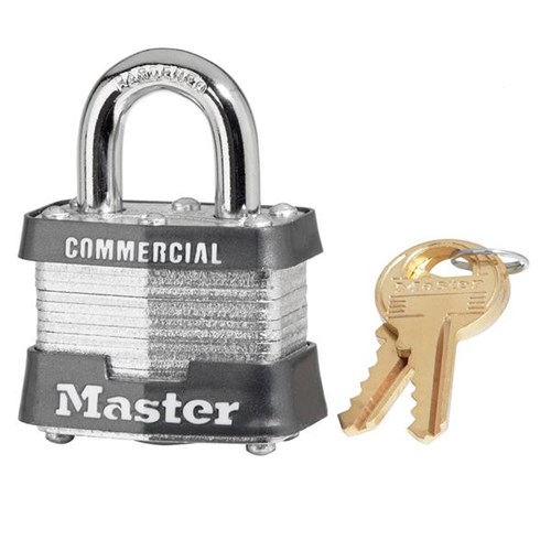 Master Lock 3KA #3944 Laminated Steel Pin Tumbler 1-9/16" Padlock, 3/4" Shackle, Keyed Alike