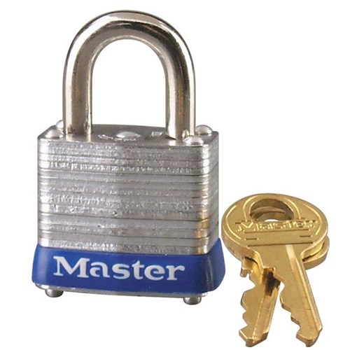 Master Lock 7 KD Laminated Steel Pin Tumbler 1-1/8" Padlock, 9/16" Shackle, Keyed Different, Carded