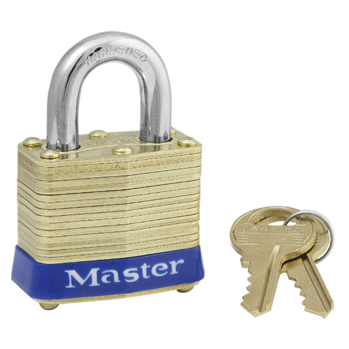 Master Lock 4KA #3900 Laminated Brass Pin Tumbler 1-9/16" Padlock, 3/4" Shackle, Keyed Alike