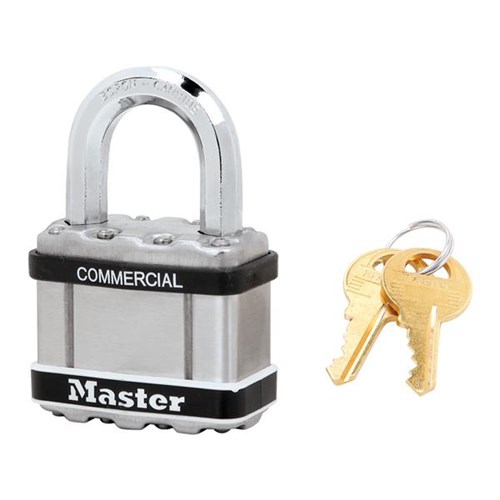 Master Lock M5STS KD Commercial Magnum Laminated Steel 2" Padlock with Stainless Steel Body Cover, 1" Shackle