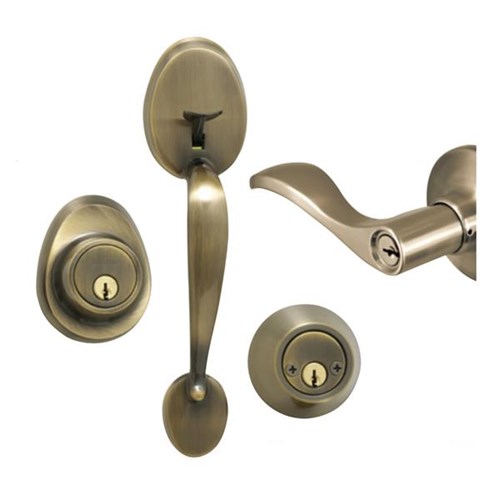 Master Lock HDLWLRH0605KA4 Handleset and Deadbolt, RH Wave Lever, Kwikset Keyway, Antique Brass