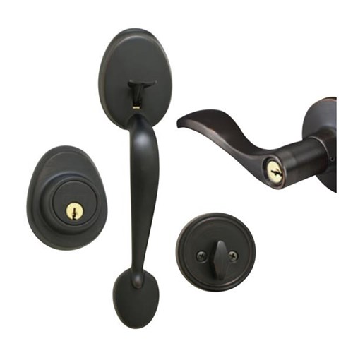 Master Lock HDLWLRH0612PKA4S Handleset and Deadbolt, RH Wave Lever, Schlage Keyway, Aged Bronze