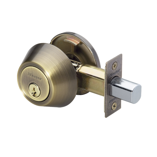 Master Lock DS0605KA4W US5 Grade 3 Single Cylinder Deadbolt, WR5 Keyway, Antique Brass