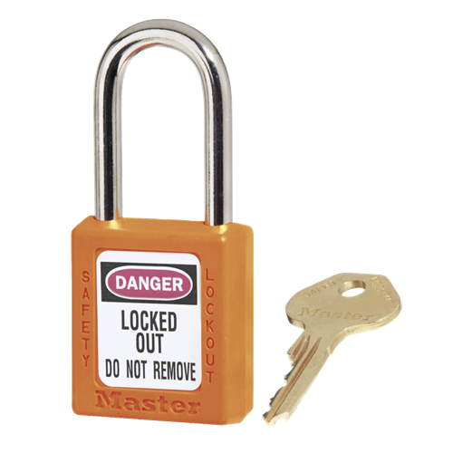 Master Lock 410ORJ KD Orange Zenex Thermoplastic 1-1/2" Safety Lockout Padlock, 1-1/2" Shackle