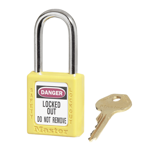 Master Lock 410YLW KD Yellow Zenex Thermoplastic 1-1/2" Safety Lockout Padlock, 1-1/2" Shackle