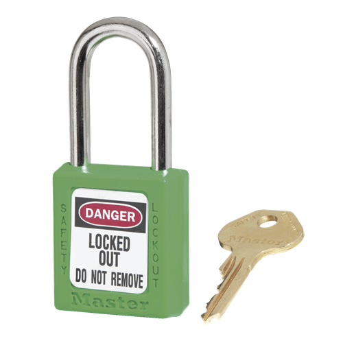 Master Lock 410GRN KD Green Zenex Thermoplastic 1-1/2" Safety Lockout Padlock, 1-1/2" Shackle