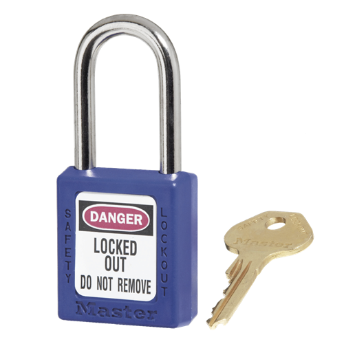 Master Lock 410BLU KD Blue Zenex Thermoplastic 1-1/2" Safety Lockout Padlock, 1-1/2" Shackle