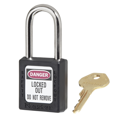 Master Lock 410BLK KD Black Zenex Thermoplastic 1-1/2" Safety Lockout Padlock, 1-1/2" Shackle