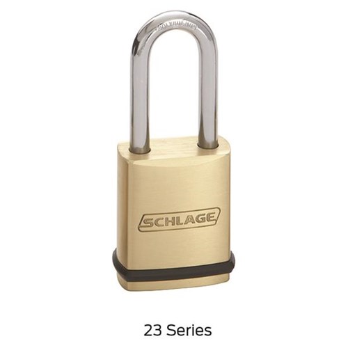 Schlage KS23D 2200 Portable Security Brass 1-25/32" KIK Padlock, 1-1/2" Shackle, Less Cylinder