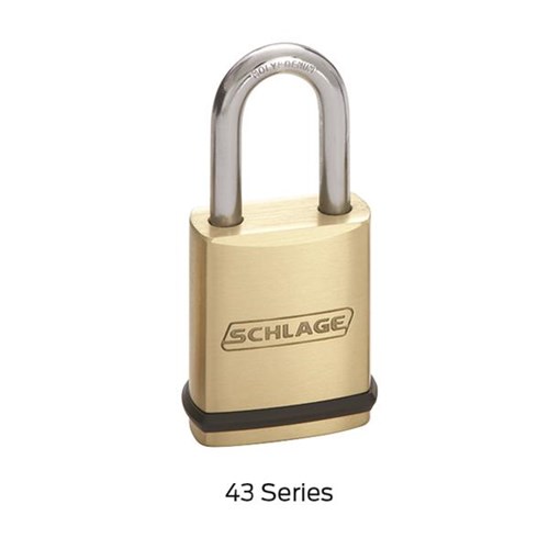 Schlage KS43D 2200 LC Portable Security Brass 1-15/16" KIK Padlock, 1-1/2" Shackle, Less Cylinder