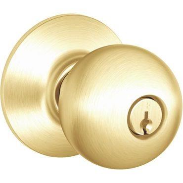 Schlage A53PD 605 Grade 2 Plymouth Entry Knob, C Kwy, 2 3/8" Backset, Bright Brass