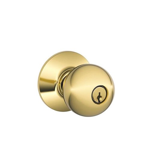 Schlage A53PD 605 Grade 2 Orbit Entry Knob, C Kwy, 2 3/8" Backset, Bright Brass