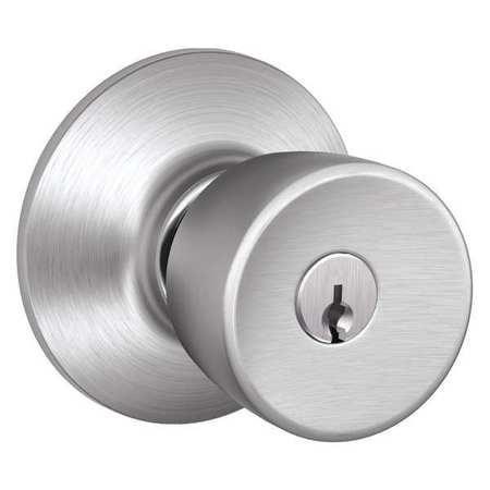 Schlage F51A BEL 626 Grade 2 Bell Entry Knob Lockset, Dual Option Deadlatch, KA2, Adjustable Backset, Satin Chrome