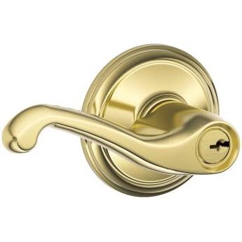 Schlage F51A FLA 605 Grade 2 Flair Entry Reversible Lever Lockset, Bright Brass