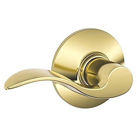 Schlage F10 ACC 605 Grade 2 Accent Passage Reversible Lever Lockset, Dual Option Springlatch, Adjustable Backset, Bright Brass