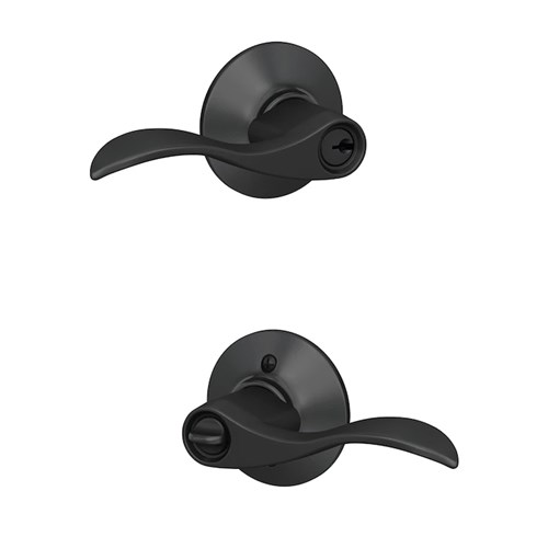 Schlage F51A ACC 622 BLK Grade 2 Accent Keyed Entry Reversible Lever Lockset, C Keyway, Adjustable Backset, Matte Black