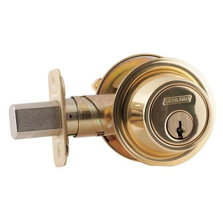 Schlage B562P 605 Grade 2 Double Cylinder Deadbolt, C Keyway, Polished Brass