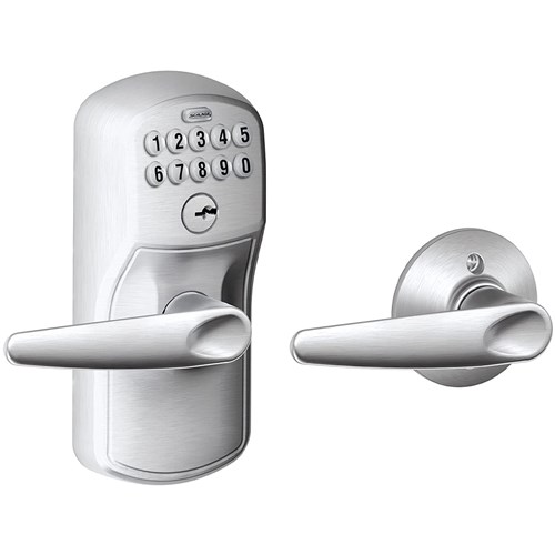 Schlage FE575 PLY 626 JAZ - Residential Keypad Entry Auto Lock, Storeroom, Plymouth Trim, Jazz Lever, Satin Chrome