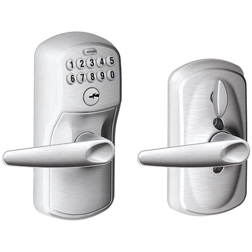 Schlage FE595 PLY 626 JAZ - Residential Keypad Entry Flex Lock, Entry, Plymouth Trim, Jazz Lever, Satin Chrome