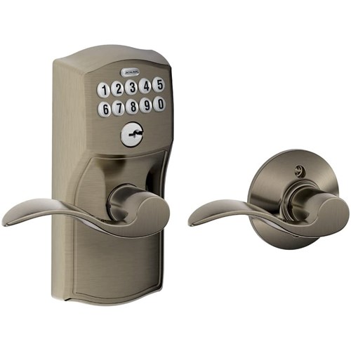 Schlage FE575 CAM 620 ACC - Residential Keypad Entry Auto Lock, Storeroom, Camelot Trim, Accent Lever, Antique Pewter