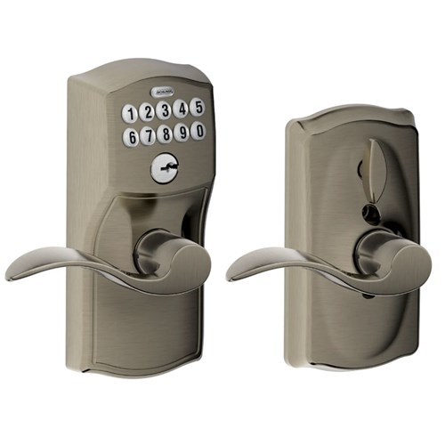 Schlage FE595 CAM 620 ACC - Residential Keypad Entry Flex Lock, Storeroom, Camelot Trim, Accent Lever, Antique Pewter