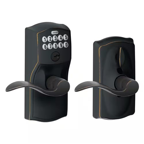 Schlage FE595 CAM 716 ACC - Residential Keypad Entry Flex Lock, Entry, Camelot Trim, Accent Lever, Aged Bronze