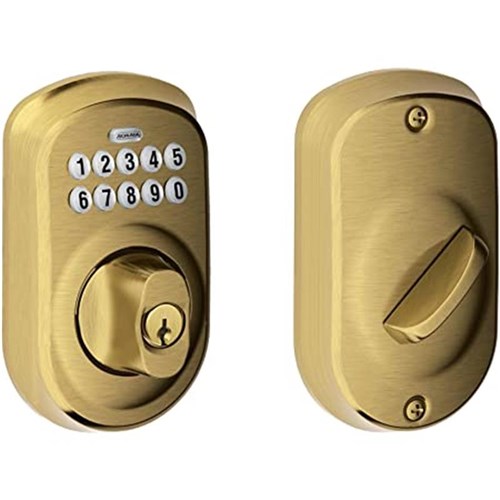 Schlage BE365 PLY 609 Residential Keypad Deadbolt, Plymouth Trim, Antique Brass