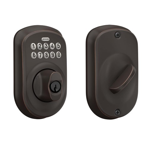 Schlage BE365 PLY 716 Residential Keypad Deadbolt, Plymouth Trim, Aged Bronze