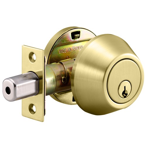 NSP DB3051 US3 KW1 Grade 3 Residential Single Cylinder Tubular Deadbolt, Adjustable Backset, KW1 Keyway, Bright Brass